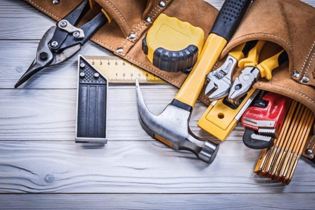 A toolbelt with common household tools.